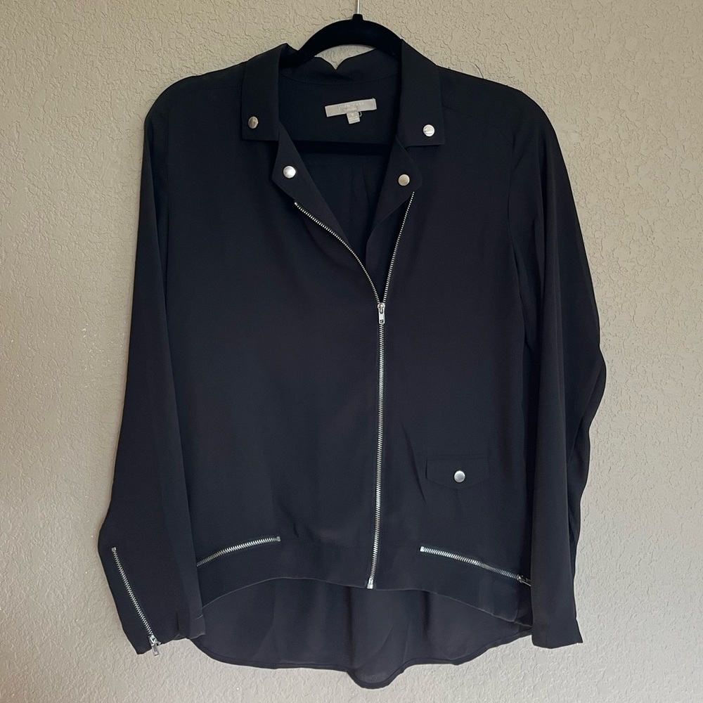 Joan Vass Black Zip up Shirt with Zipper Detail